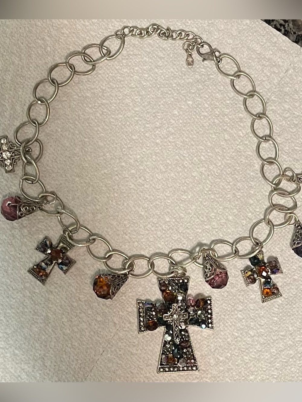 Vintage Premier Designs Style Cross Ststement Necklace Silver multi-crystal bead - Picture 8 of 12